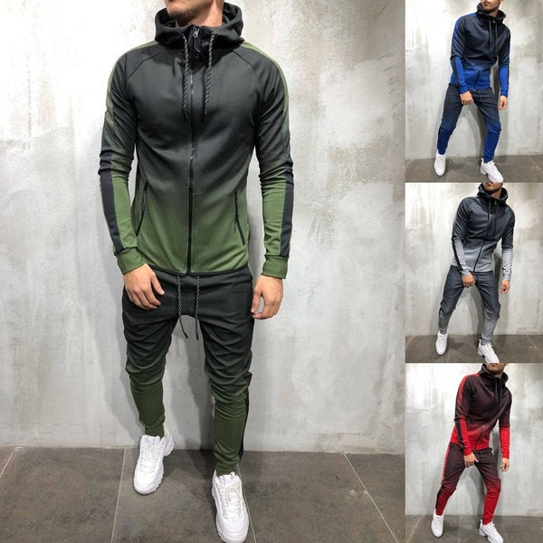 ZOGAA 2019 Brand New Men Tracksuit 2 Piece Set 3D Gradient Color Casual Hoodies Sweatshirt and Pants Sportswear Joggers Men Sets
