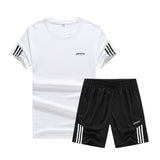 2019 New Casual Men Sets Summer Solid Sports Suit Two Piece T Shirts+Shorts Men's Sportswear Jogger Slim Fit Tracksuit Quick Dry