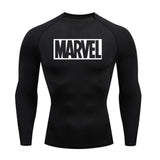 Marvel logo Men Sport Thermal Underwear Sports Compression Underwear Gym Training Tights Quick-Drying Wicking Clothing