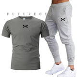 2019 new T Shirt+Pants Sets Men Letter Printed Summer Suits Casual Tshirt Men Tracksuits Brand Clothing Tops Tees Set Male 2XL