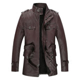 Fashion Men's Trench Casual Men Long Jackets PU Leather Winter Autumn Mens Wind Coat Warm Fleece Jacket Male Windbreakers New