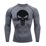 New Skull T shirt + Fitness leggings Compression set Men's full suit Tracksuit 2/3 piece set Autumn Running Thermal underwear