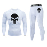 New Skull T shirt + Fitness leggings Compression set Men's full suit Tracksuit 2/3 piece set Autumn Running Thermal underwear