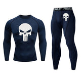 New Skull T shirt + Fitness leggings Compression set Men's full suit Tracksuit 2/3 piece set Autumn Running Thermal underwear