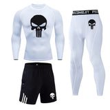 New Skull T shirt + Fitness leggings Compression set Men's full suit Tracksuit 2/3 piece set Autumn Running Thermal underwear