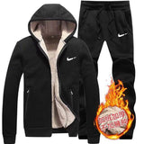 Winter Lamb Cashmere Tracksuit Men Zipper Hoodie+pants Windproof Sportswear Set Men Plus Thick Warm Sports Suit 6XL Black Jacket