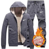 Winter Lamb Cashmere Tracksuit Men Zipper Hoodie+pants Windproof Sportswear Set Men Plus Thick Warm Sports Suit 6XL Black Jacket