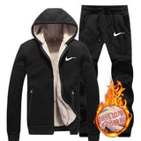 Winter Lamb Cashmere Tracksuit Men Zipper Hoodie+pants Windproof Sportswear Set Men Plus Thick Warm Sports Suit 6XL Black Jacket