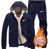 Winter Lamb Cashmere Tracksuit Men Zipper Hoodie+pants Windproof Sportswear Set Men Plus Thick Warm Sports Suit 6XL Black Jacket
