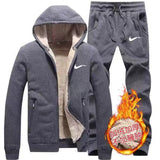 Winter Lamb Cashmere Tracksuit Men Zipper Hoodie+pants Windproof Sportswear Set Men Plus Thick Warm Sports Suit 6XL Black Jacket
