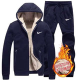 Winter Lamb Cashmere Tracksuit Men Zipper Hoodie+pants Windproof Sportswear Set Men Plus Thick Warm Sports Suit 6XL Black Jacket