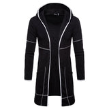 Shujin New Mens Hooded Solid Trench Coat Jacket Cardigan Long Sleeve Outwear Male Autumn Winter Slim Fit Long Coat Tops