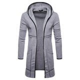 Shujin New Mens Hooded Solid Trench Coat Jacket Cardigan Long Sleeve Outwear Male Autumn Winter Slim Fit Long Coat Tops
