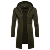 Shujin New Mens Hooded Solid Trench Coat Jacket Cardigan Long Sleeve Outwear Male Autumn Winter Slim Fit Long Coat Tops