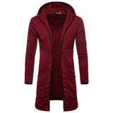 Shujin New Mens Hooded Solid Trench Coat Jacket Cardigan Long Sleeve Outwear Male Autumn Winter Slim Fit Long Coat Tops