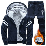 Tracksuit men Fleece Hoodies Set 2019 Warm Sweatshirt print Jogging Homme Thick hoodie+Pants Sportswear tracksuit Top And Pants