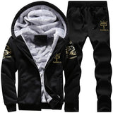 Tracksuit men Fleece Hoodies Set 2019 Warm Sweatshirt print Jogging Homme Thick hoodie+Pants Sportswear tracksuit Top And Pants