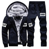 Tracksuit men Fleece Hoodies Set 2019 Warm Sweatshirt print Jogging Homme Thick hoodie+Pants Sportswear tracksuit Top And Pants