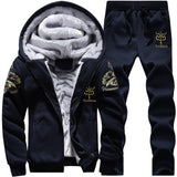 Tracksuit men Fleece Hoodies Set 2019 Warm Sweatshirt print Jogging Homme Thick hoodie+Pants Sportswear tracksuit Top And Pants