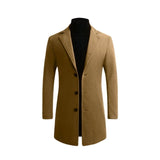 Autumn Winter Mens Brand Fleece blends Jacket Male Overcoat Casual Solid Slim collar coats Long cotton trench coat Streetwear