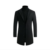 Autumn Winter Mens Brand Fleece blends Jacket Male Overcoat Casual Solid Slim collar coats Long cotton trench coat Streetwear