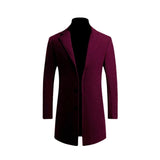 Autumn Winter Mens Brand Fleece blends Jacket Male Overcoat Casual Solid Slim collar coats Long cotton trench coat Streetwear