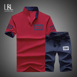Sportsuits Set Men 2018 Brand Fitness Suits Summer 2PC Top Short Set Mens Stand Collar Fashion 2 Pieces T-shirt Shorts Tracksuit