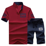 Sportsuits Set Men 2018 Brand Fitness Suits Summer 2PC Top Short Set Mens Stand Collar Fashion 2 Pieces T-shirt Shorts Tracksuit