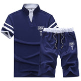 Sportsuits Set Men 2018 Brand Fitness Suits Summer 2PC Top Short Set Mens Stand Collar Fashion 2 Pieces T-shirt Shorts Tracksuit