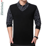2019 brand new casual long sleeve business mens shirts fake two pieces male patchwork polo shirt men tenis polos camisa social